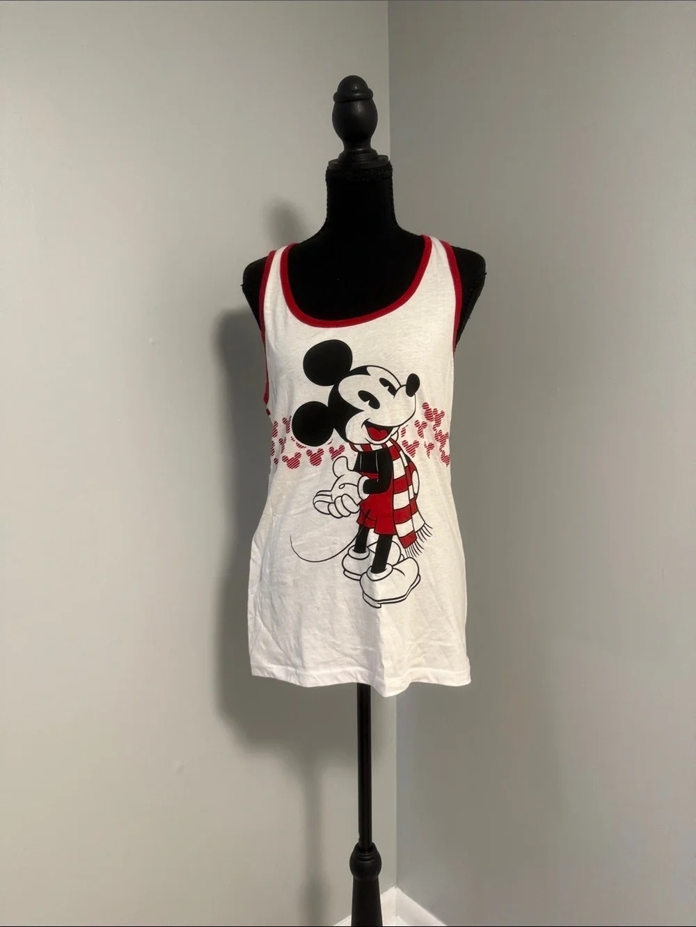 White & Red Mickey Mouse Graphic Tank Top